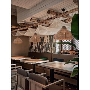 民宿餐厅编织艺术灯罩酒吧火锅餐 藤条吊灯创意时尚 Wabi Sabi风格