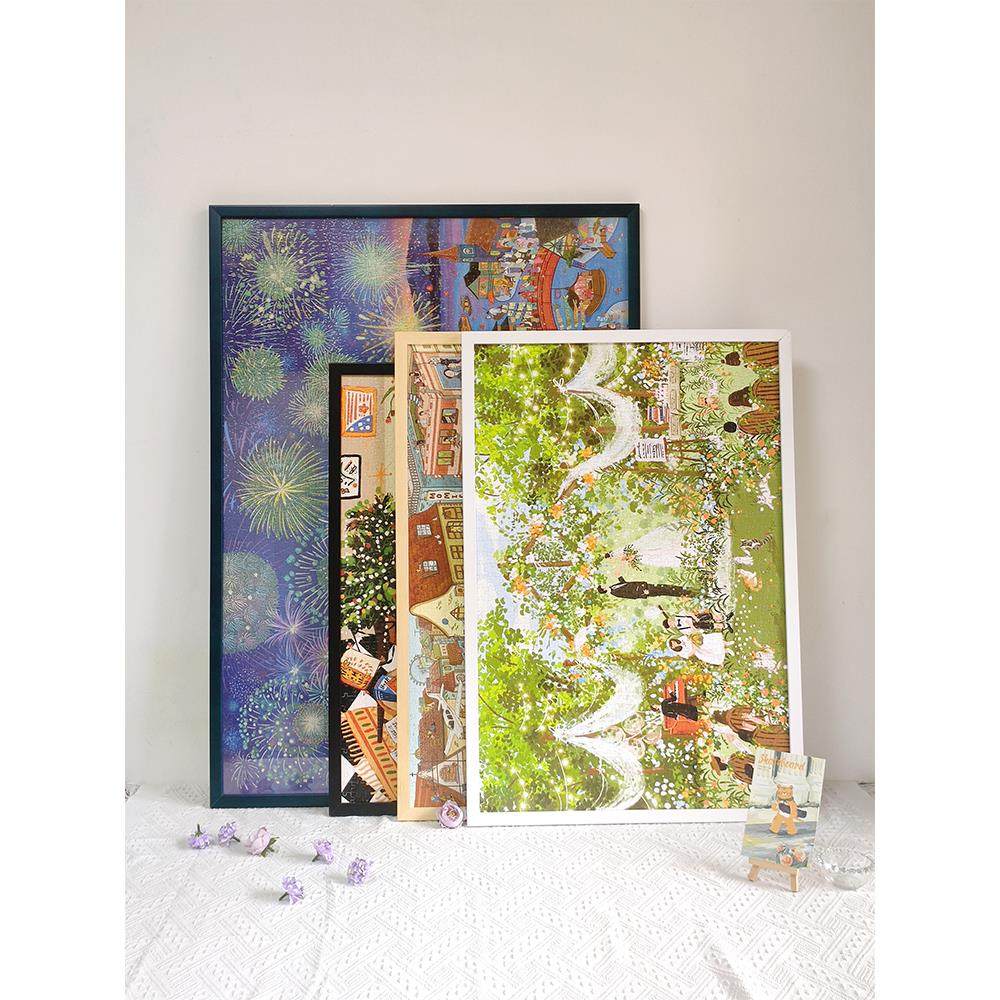 拼图框1000片画框裱框70x50x75木质挂墙相框架窄边简约装饰实木框