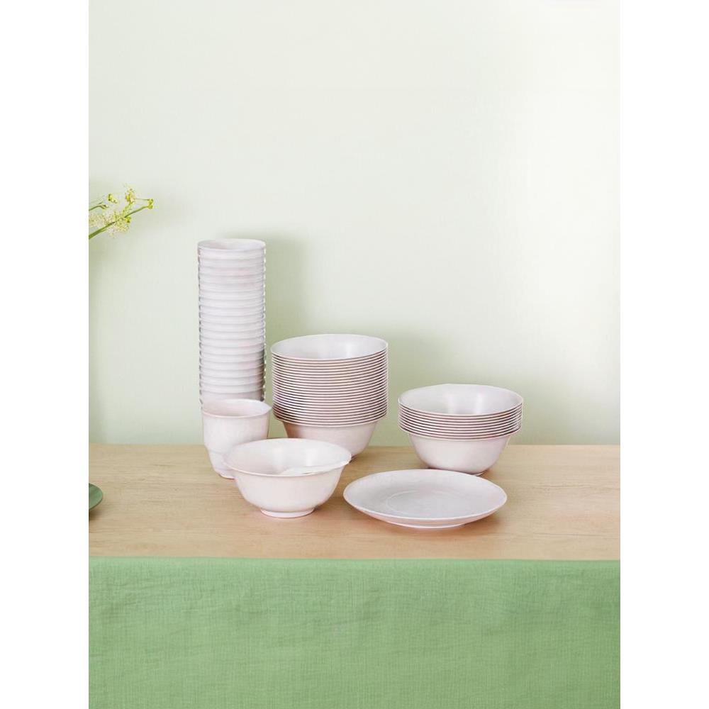 稻壳一次性餐具环保杯碟碗筷勺套装饭店家用杯子盘子户外四件套