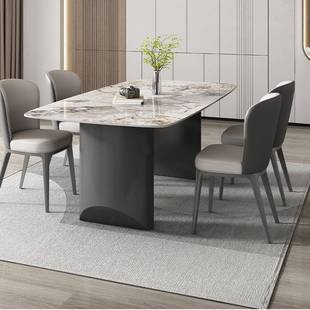 意式 极简长方形亮光板餐桌小椅岩组合现代锈简约APU户型家用不钢