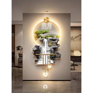 水生财客厅万年历子钟表202挂5新款 饰件 迎客流松玄关ZYU电格栅装