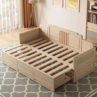 白蜡木新中式实985发木推拉罗汉床小户缩型伸功储物床简约多能沙