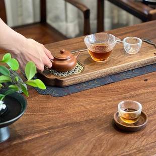 小型胡桃木家用实木小茶台禅意简易泡茶桌 阳台茶桌新款