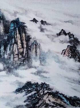 JSH大楼敏师国画山水画幅横清绿山水墨缘斋文化书画艺术家居开装