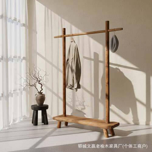 衣实木衣帽q2511025架中古架风服装陈列橱卧室老榆木挂架可移动窗