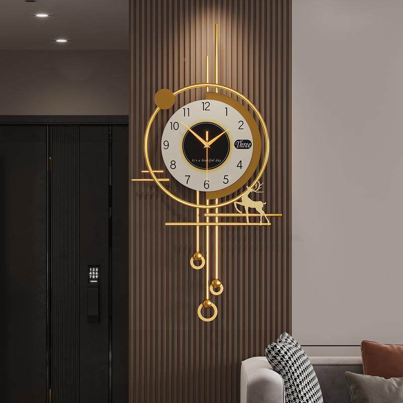 2025新款餐厅挂网钟表红挂钟现代简客厅家约用时钟墙卧室EMY静音