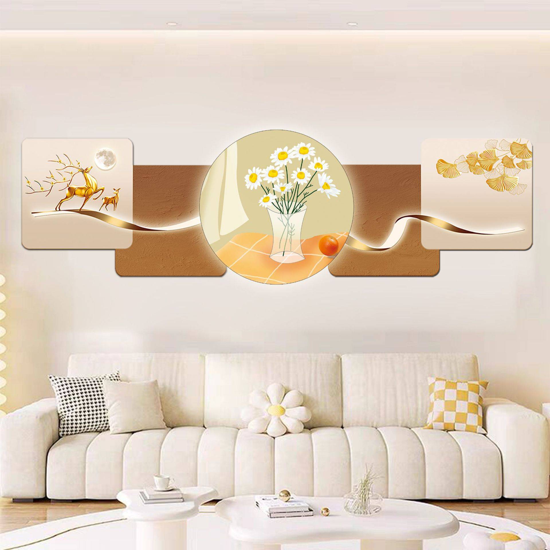 客厅卧室高清晶瓷壁画风景挂画餐厅家用创意氛围感led壁灯装饰画图片