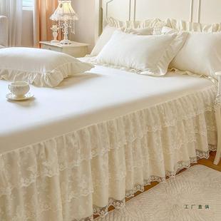 公主CPU床罩床裙式 1.1.8x2.0米m2.2床套防滑保 件蕾单丝花5边欧式