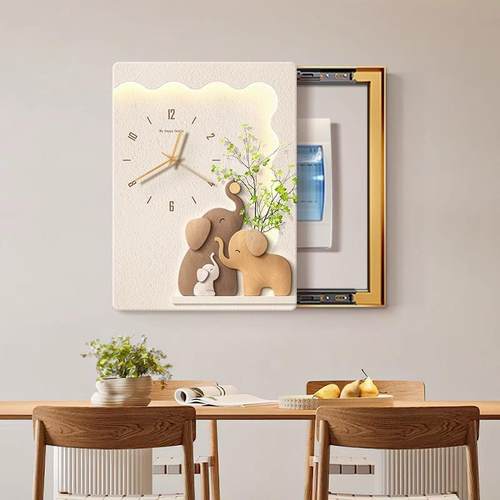 大象电表箱装JHM饰画带钟表配电挡箱竖款遮时钟箱挂画电弱闸箱电