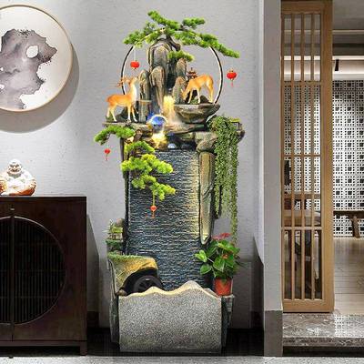 山流水喷泉客厅室内风水轮加湿器鱼池高山景幕观落地假21518招财