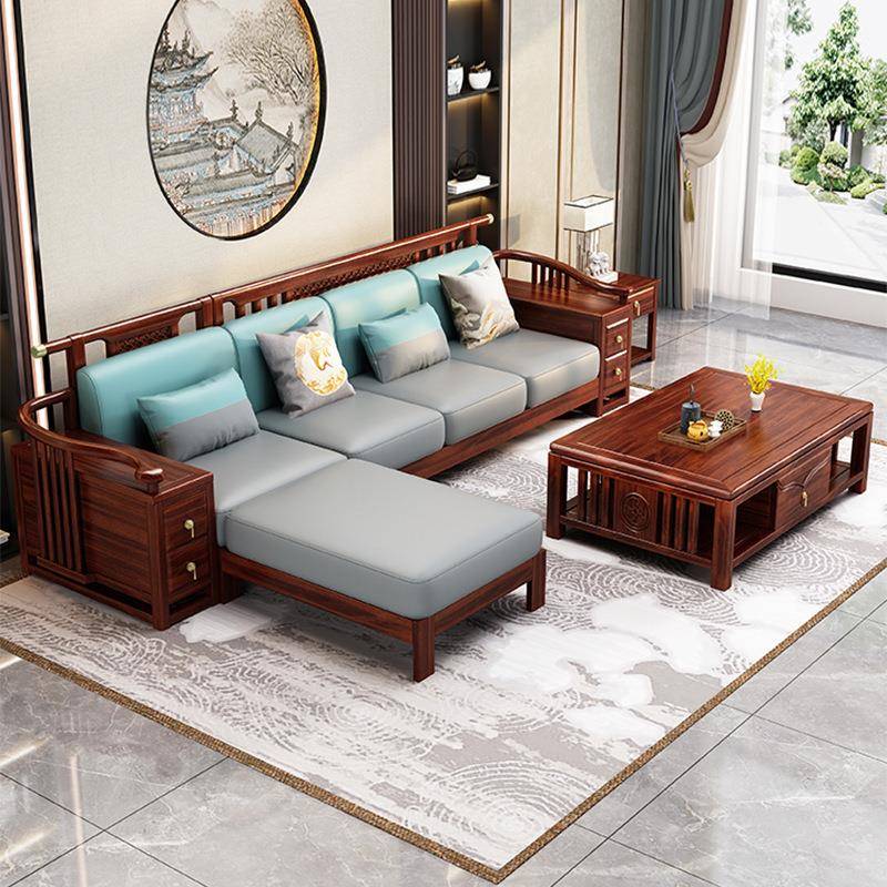 新中式乌金实沙FSMP-606木发组合大小木型户储物贵妃布艺沙发轻奢