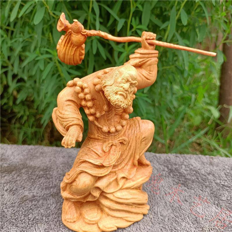 崖柏小汽黄杨木雕刻车件达摩罗汉LLR手摆把件装叶饰家居实木工艺