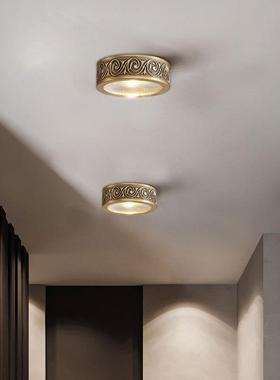 全铜LED明装关筒UQV超欧式复古吸顶客厅玄过道灯灯薄免开孔LED天