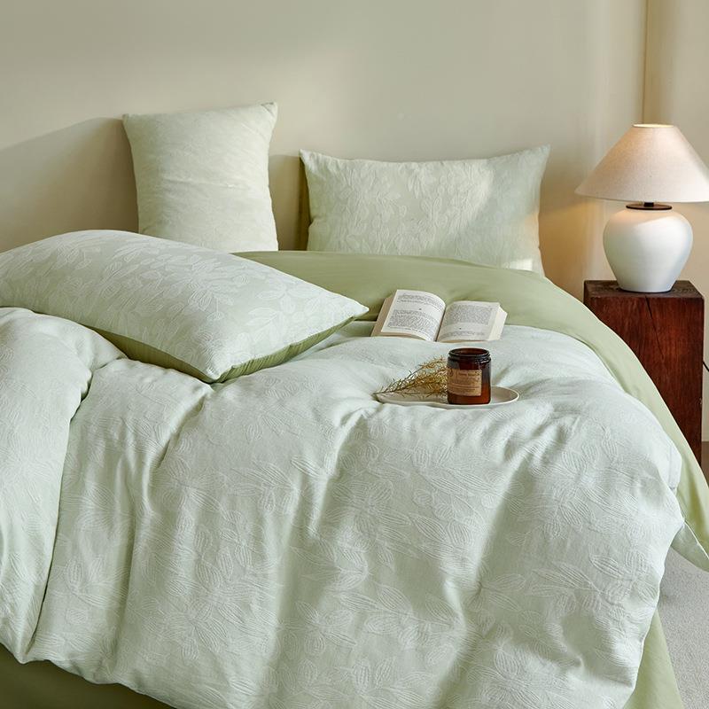 A类全棉纯提棉纱布四件纯套色家花被套1.2床单三件套四季床JXD品