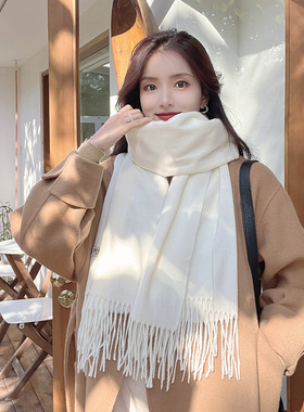 围巾送女朋友情侣礼物高档纯色简约针织感送礼盒装氛围绒女生绿色