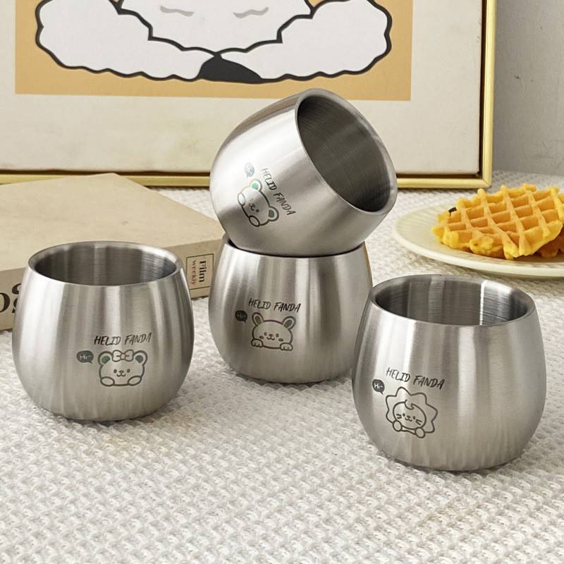 304不锈钢锅食品级碗杯子加厚卡通钢儿童双层牛奶杯防摔创意