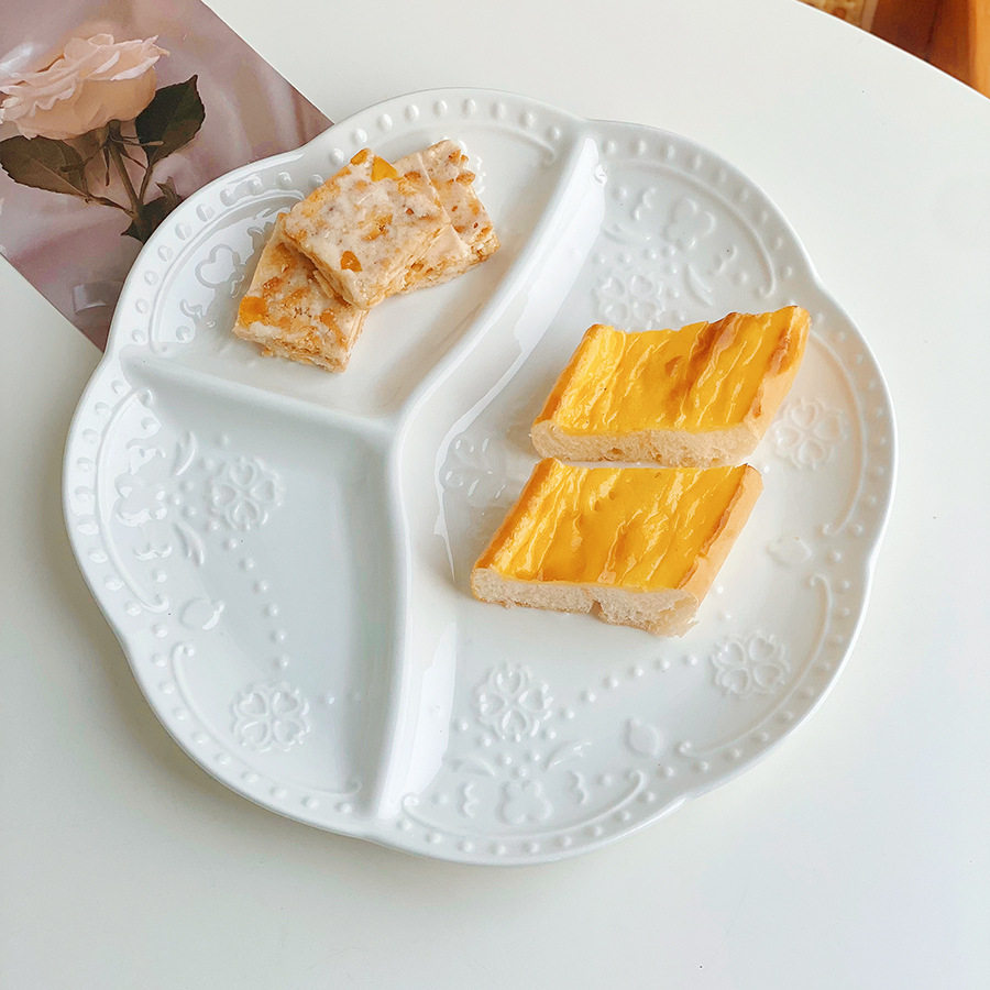 分格盘陶瓷花边浮雕欧式ins轻奢配菜饺子盘水果备菜减肥家用零食,厨房/烹饪用具,配菜/备菜盘,淘宝优惠券,粉丝福利购,淘宝优惠卷