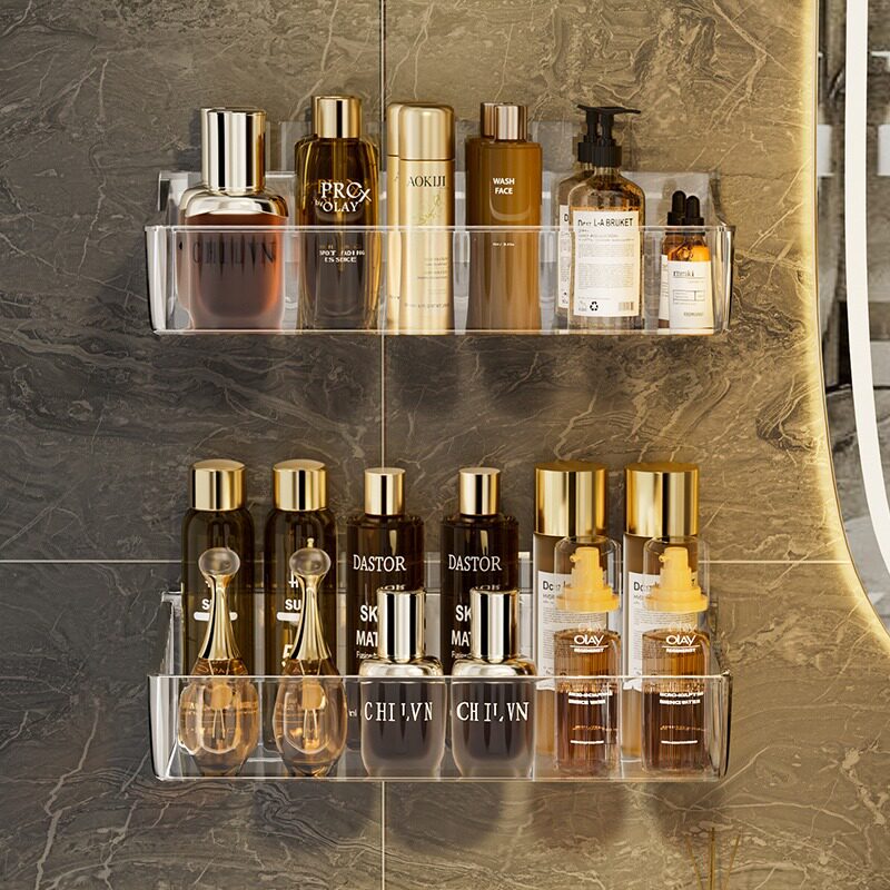 卫生间浴室置物架壁挂式免打孔收纳架墙上吸壁式沐浴护肤品整理盒