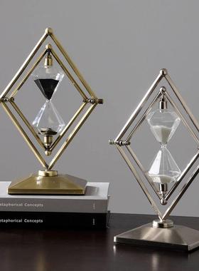 轻奢创意旋转黑色时间沙漏计时器摆件酒柜办公室桌面高级感装饰品