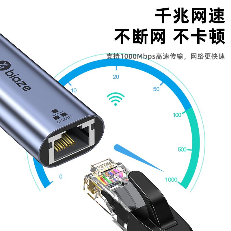 biaze usb转网口有线转接口rj45连接头千兆网络电脑网卡转换器外
