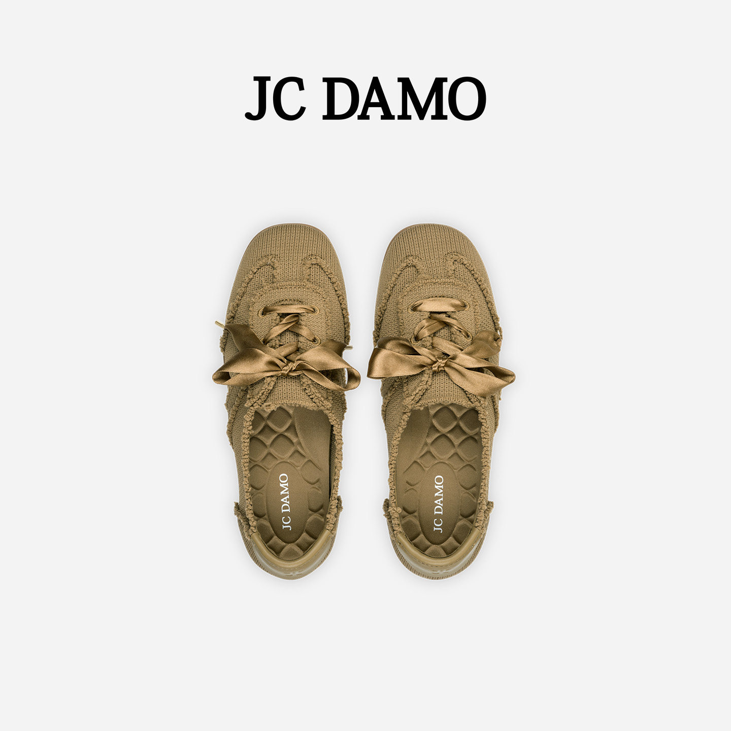 JC DAMO女鞋春夏立体飞织薄底蝴蝶结甜美休闲德训鞋通勤平底鞋子