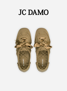 JC DAMO 女鞋春夏立体飞织薄底蝴蝶结甜美休闲德训鞋通勤平底鞋子