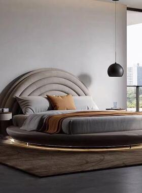 意式双人豪华主卧室婚床酒店别墅高档轻奢弧形宽屏悬浮布艺大圆床