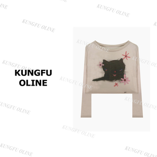 上衣 CT9530春夏卡通防晒衣印花百搭休闲AB面长袖 花花小猫薄款