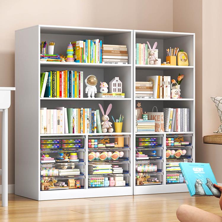 华钢钢制书架图书馆储物架落地置物架儿童书柜客厅简约铁艺书籍馆