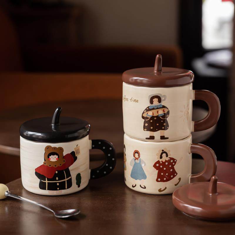 复古马克杯带盖陶瓷水杯女生送闺蜜生日礼物杯子设计感情侣咖啡杯