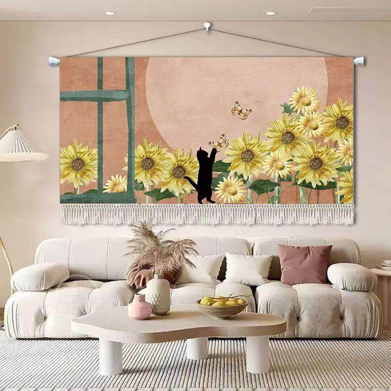 定制向阳花客厅卧室酒店装饰电表箱遮挡氛围感背景布艺挂画毯,居家布艺,挂毯/壁毯,淘宝优惠券,粉丝福利购,淘宝优惠卷