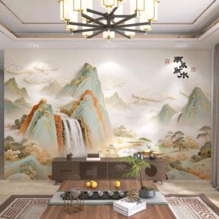 电视背景墙3d立体壁画8d中式山水背景墙壁布客厅装饰壁纸卧室墙布
