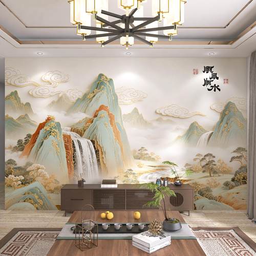 2025中式山水背景墙全国可上门贴