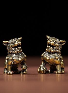 跨境热卖实心黄铜狮子摆件创意桌面办公室小礼品景区摆摊小件