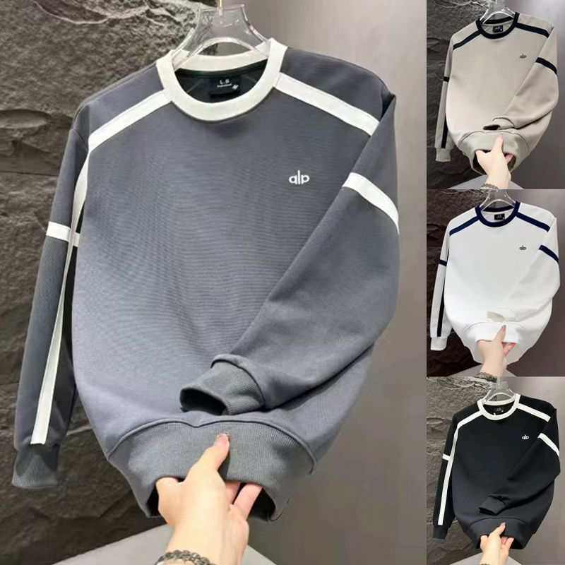 秋季套头卫衣2025潮流条纹圆领时尚字母长袖体恤网红爆款打底男装
