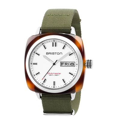 BRISTON 法国进口 Clubmaster Sport 绿色玳瑁运动系列石英手表