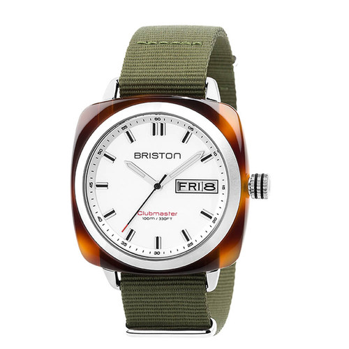 BRISTON 法国进口 Clubmaster Sport 绿色玳瑁运动系列石英手表