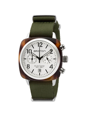 BRISTON 法国进口 Clubmaster Classic 军绿玳瑁白盘经典系列手表