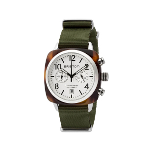 BRISTON 法国进口 Clubmaster Classic 军绿玳瑁白盘经典系列手表