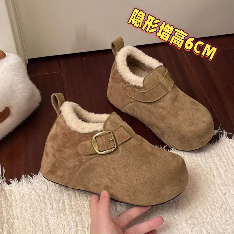 阿古拉尼艾尔厚底内增高勃肯鞋女2025新款冬季加绒雪地靴棉鞋