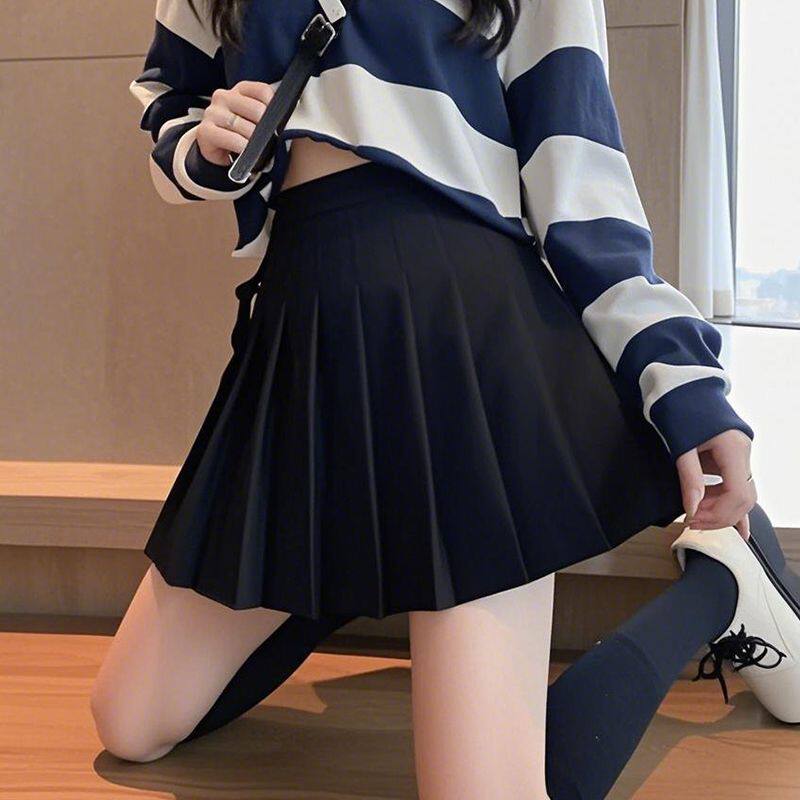 百褶裙带口袋夏季小个子松紧高腰弹力短裙女胖mm大码显瘦半身裙黑