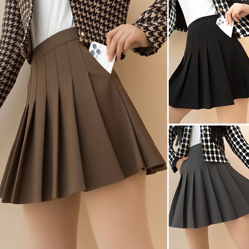 百褶裙带口袋夏季小个子松紧高腰弹力短裙女胖mm大码显瘦半身裙黑