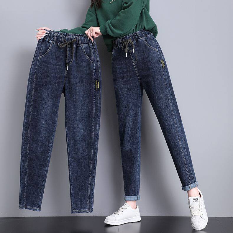 松紧腰夏季薄款牛仔裤女直筒宽松高腰显瘦大码垂感修身妈妈长裤