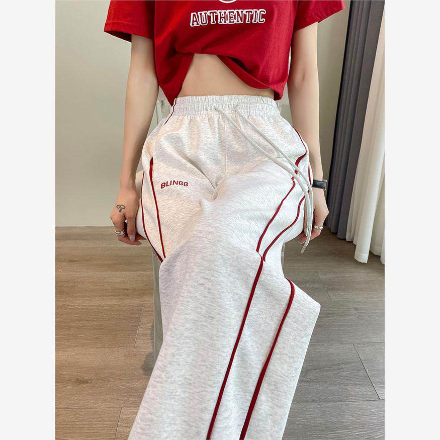 美式阔腿运动裤女秋季新款百搭宽松显瘦高腰直筒休闲两穿束脚卫裤