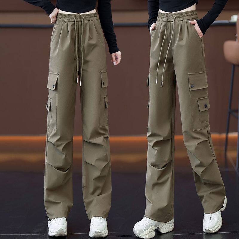 美式工装裤女春秋冬2024新款高腰显瘦垂感阔腿裤大口袋休闲运动裤