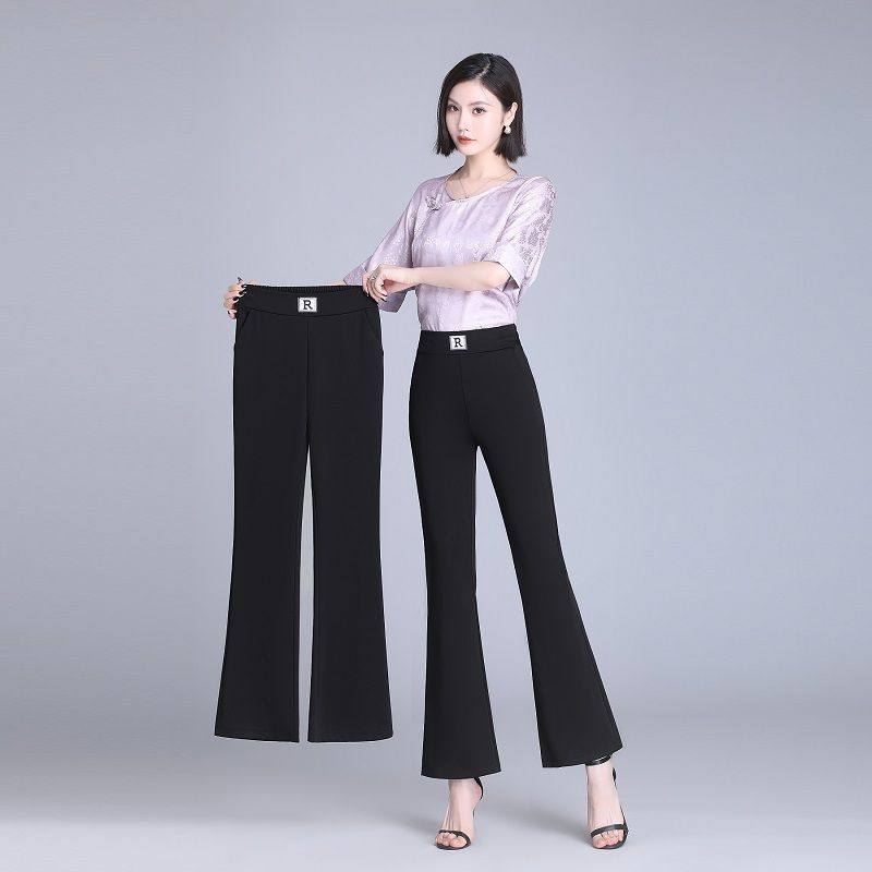 小个子夏季冰丝薄款微喇叭裤九分裤高腰垂感收腰女士长裤喇叭裤子