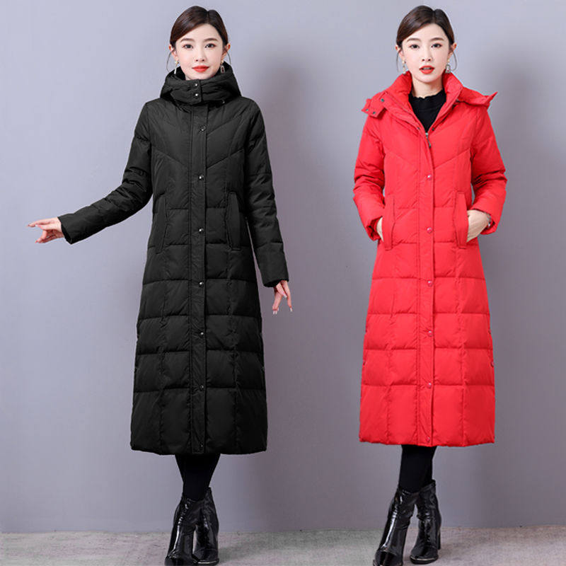 黑色长款羽绒服女过膝超长冬装2025新款可脱卸帽时尚修身防寒外套