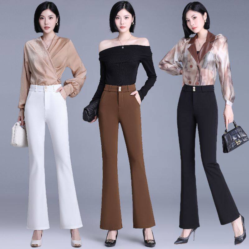 冰丝微喇西装裤女夏季薄款高腰显瘦弹力百搭小个子休闲西装裤长裤