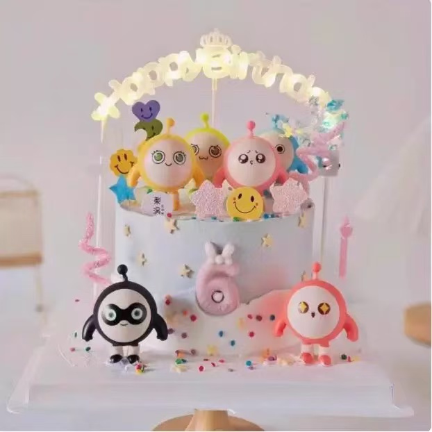 网红蛋仔派对儿童生日蛋糕装饰摆件发光灯牌手脚软陶甜品插件套装