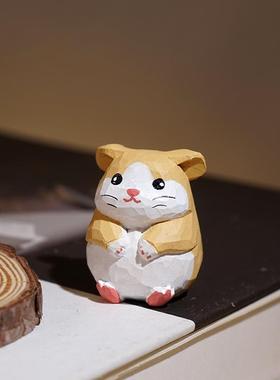 【精品版】子鼠手工木雕小摆件卡通可爱十二生肖系列桌面装饰品